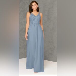 Azazie Dusty Blue Lace Maxi Dress